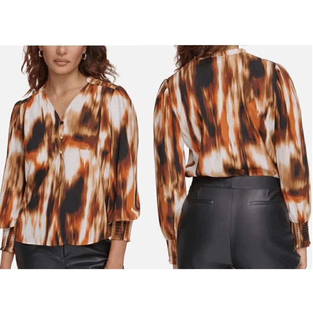 Calvin Klein Women's Petite Long-Sleeve V-Neck Top PXS